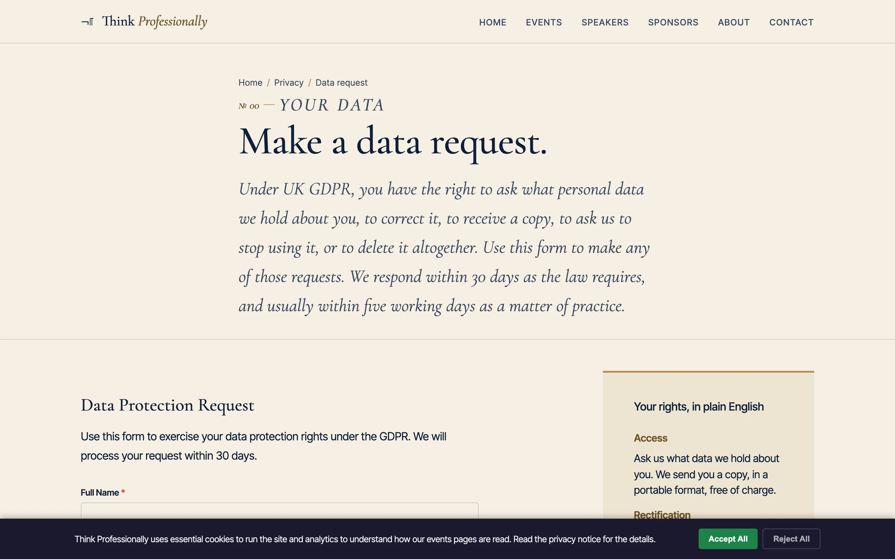 Data request screenshot